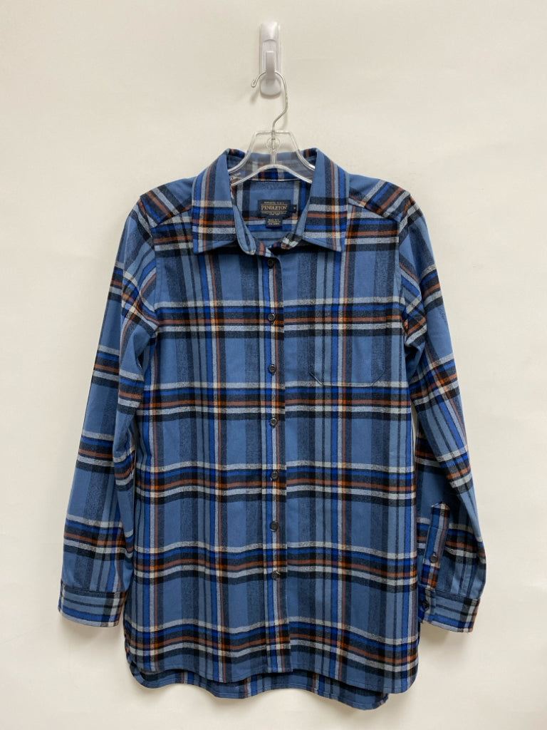 Pendleton Size S Blue Orange/White Plaid Tunic Wool Ladies Top