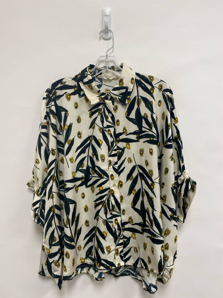 entro Size M White Green/Yellow Leaves Ladies Top