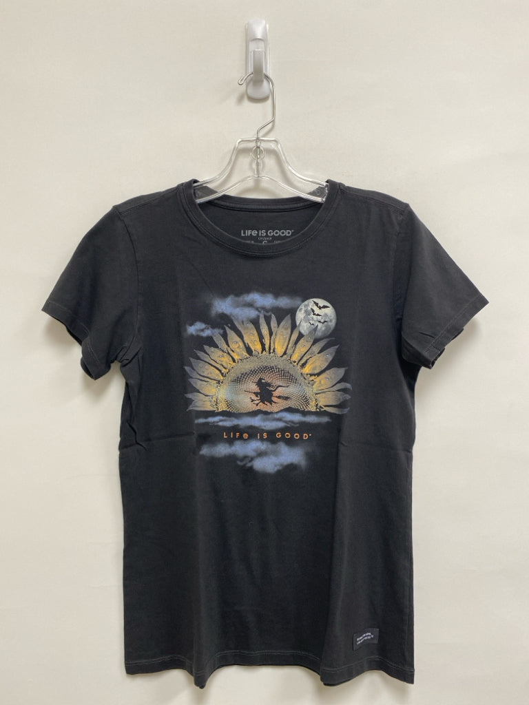 Life is Good Size S Black Yellow/Gray Sunflower Short Sleeve Tee Ladies Top