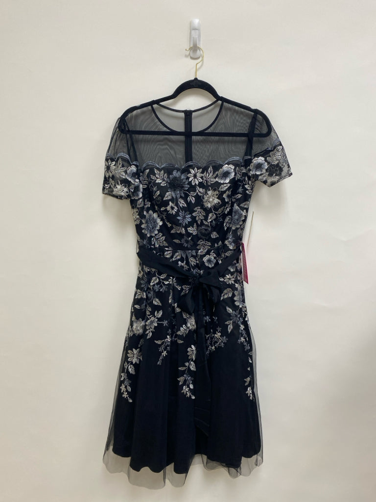 NWT Eliza J Size 8 Black/Silver Dark Blue Floral Embroidered Ladies Dress