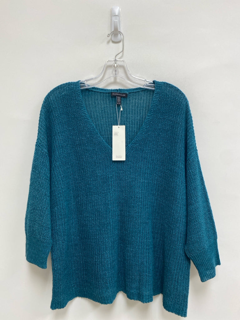 NWT Eileen Fisher Size XL Teal Blue Linen Ladies Sweater