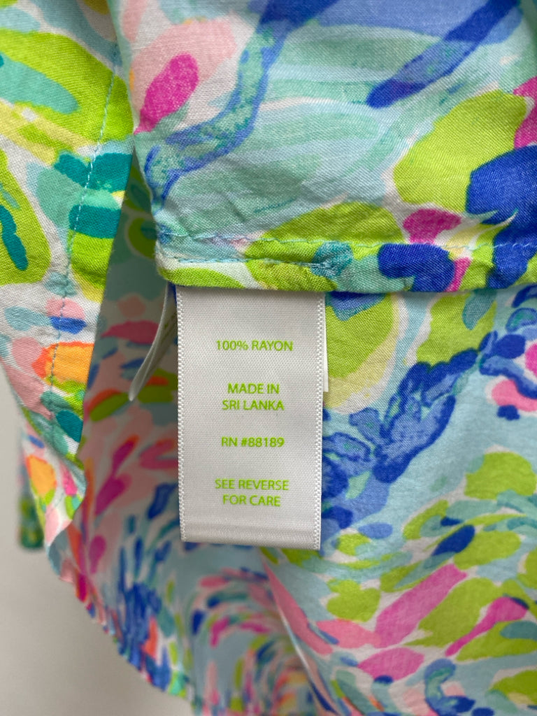 LILLY PULITZER Size M Aqua/Pink Green/Multi Floral V Neck Ladies Top