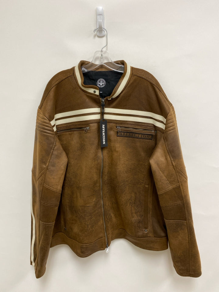 NWT Affliction Size XXL Brown/Cream Trimmed Faux Leather Men&