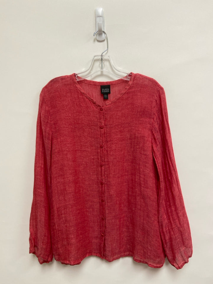 Eileen Fisher Size S Dark Coral Button Up Linen Ladies Top