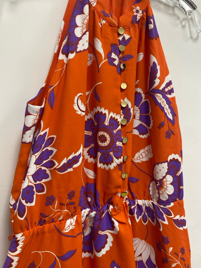 Ann Taylor Size 6P Orange Purple/White Floral Sleeveless Petite Dress