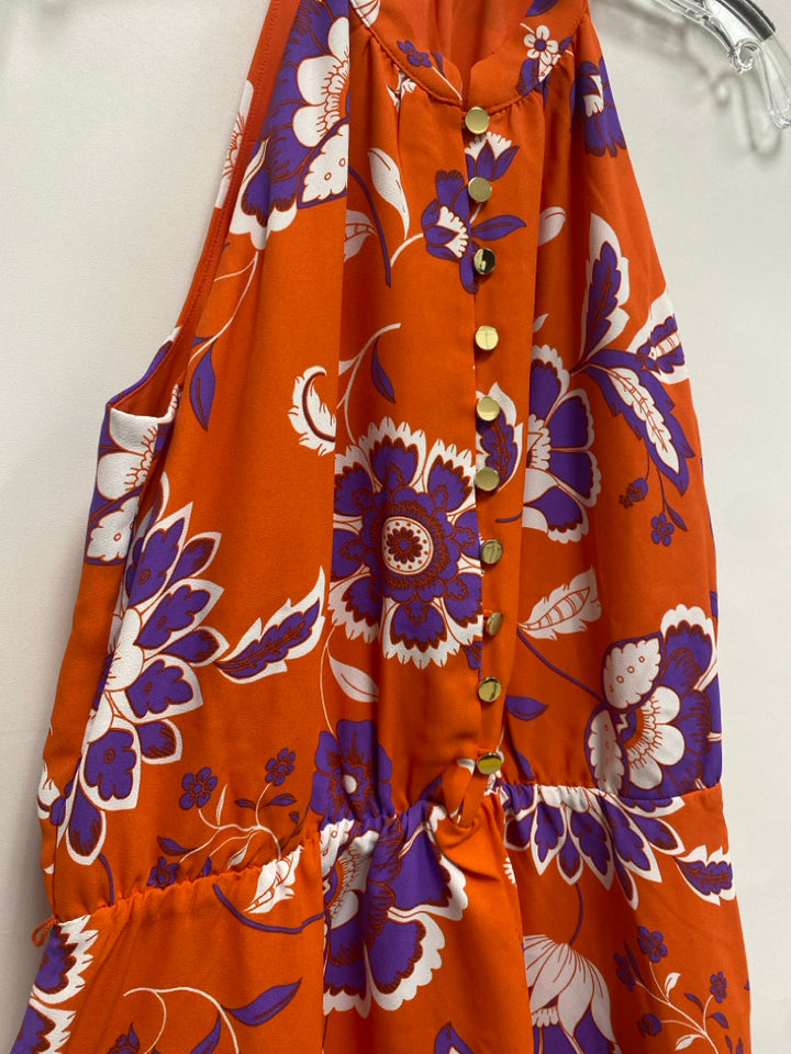 Ann Taylor Size 6P Orange Purple/White Floral Sleeveless Petite Dress