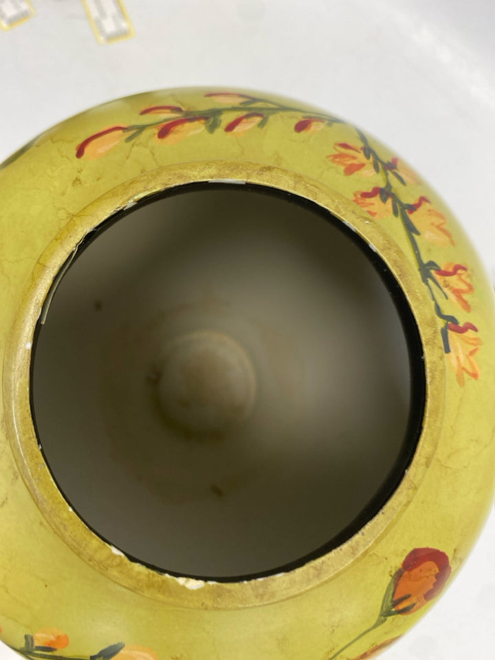 Raymond Waites Lime Green Red/Peach Flowers Ceramic Jar