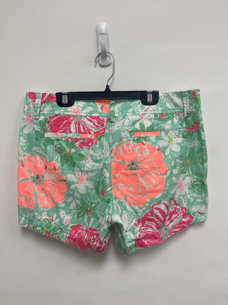 LILLY PULITZER Size 8 Seafoam/White Coral/Pink Floral Ladies Shorts