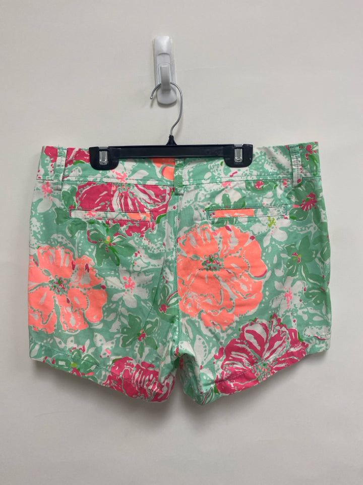 LILLY PULITZER Size 8 Seafoam/White Coral/Pink Floral Ladies Shorts