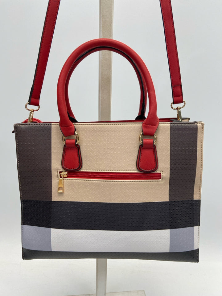 NWT Brown Red/Blk Plaid Handbag