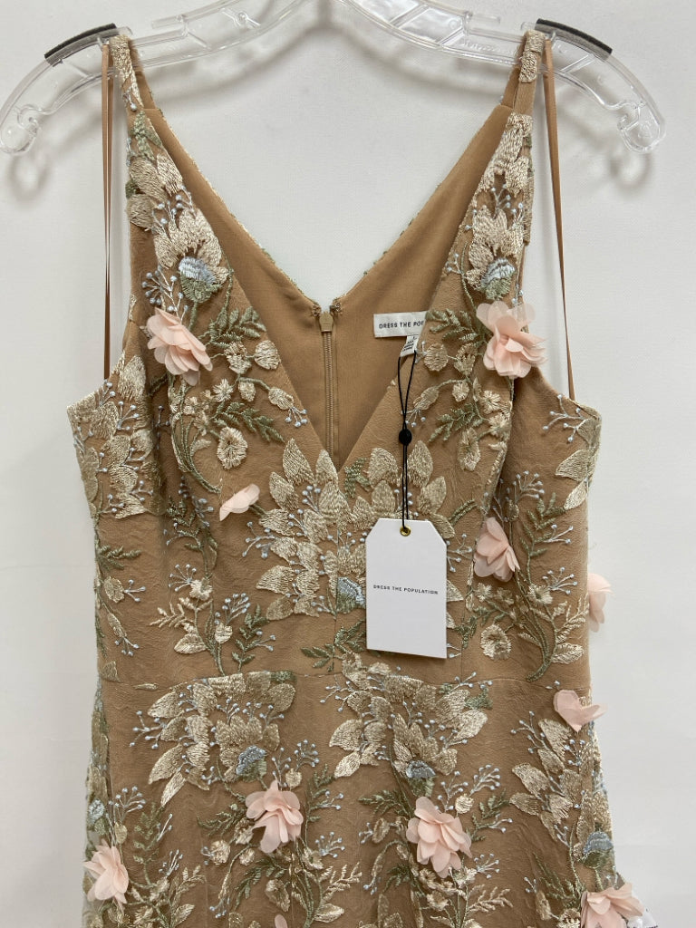 NWT Dress the Population Size L Tan/Cream Pastels Lace Maxi Ladies Formal Dress