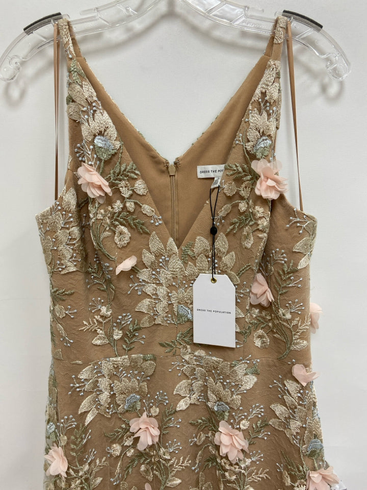 NWT Dress the Population Size L Tan/Cream Pastels Lace Maxi Ladies Formal Dress