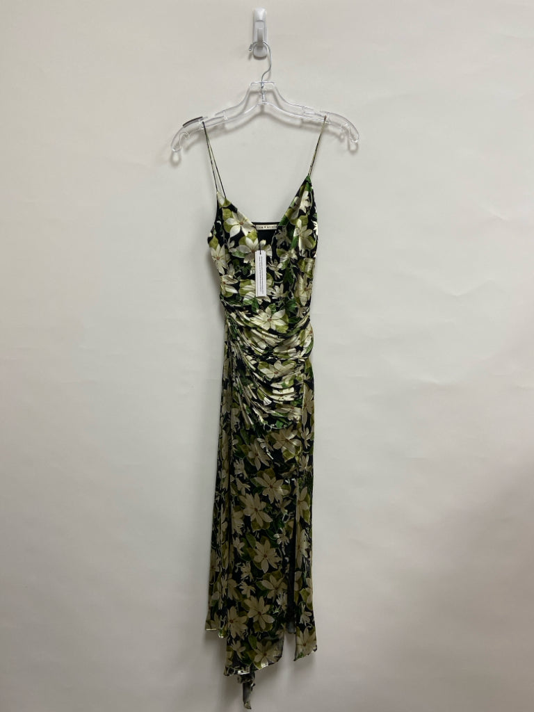 NWT Alice + Olivia Size 0 Black Green/Cream Flowers Sleeveless Ladies Dress