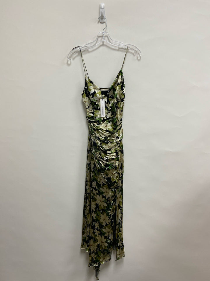 NWT Alice + Olivia Size 0 Black Green/Cream Flowers Sleeveless Ladies Dress