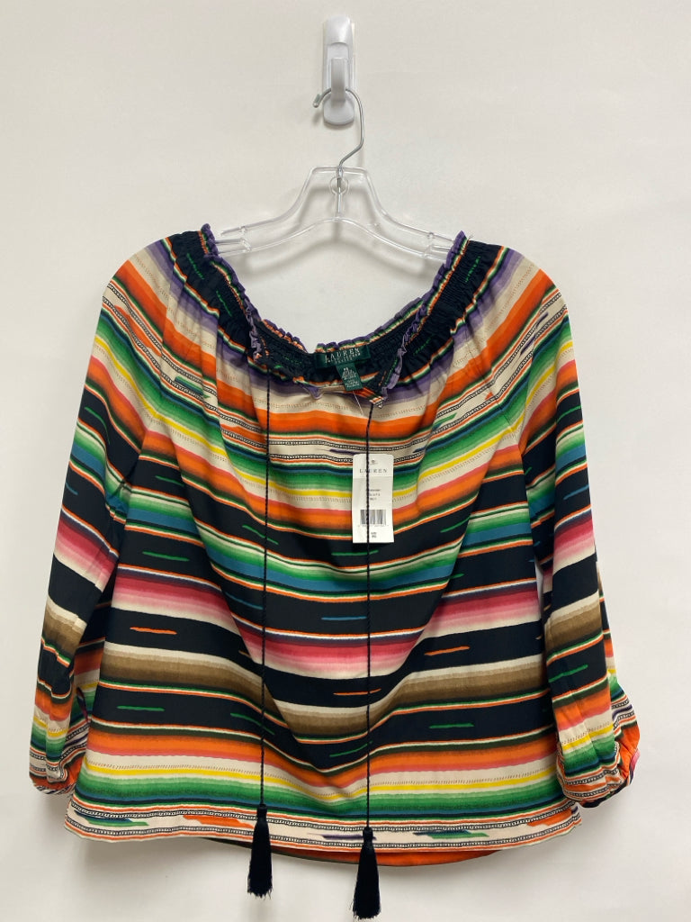 NWT Lauren Ralph Lauren Size SP Cream/Black Multi Color Striped Petite Top