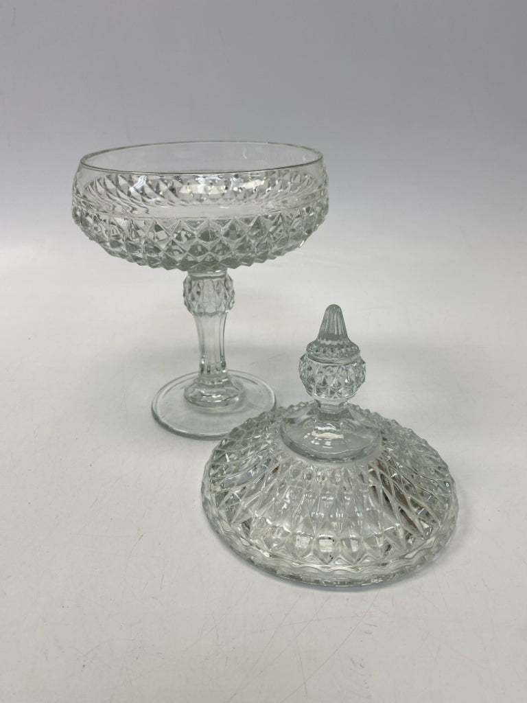 Clear Diamond Cut Glass Serving Piece