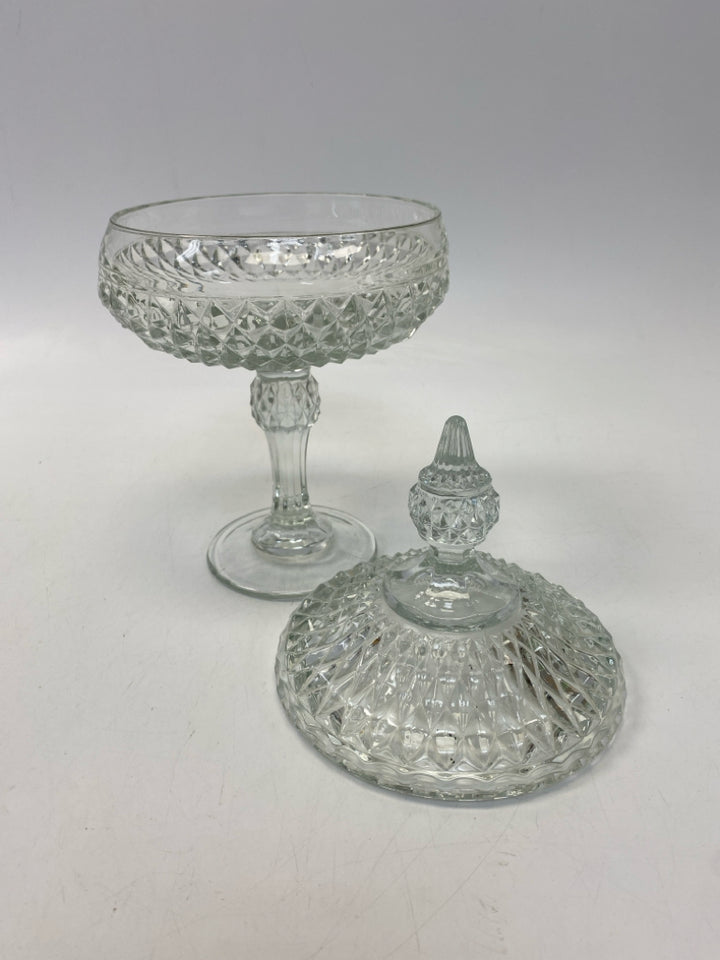 Clear Diamond Cut Glass Serving Piece