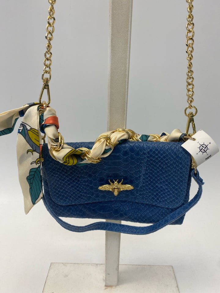 NWT Rust &amp; Co Blue Embossed Leather Handbag