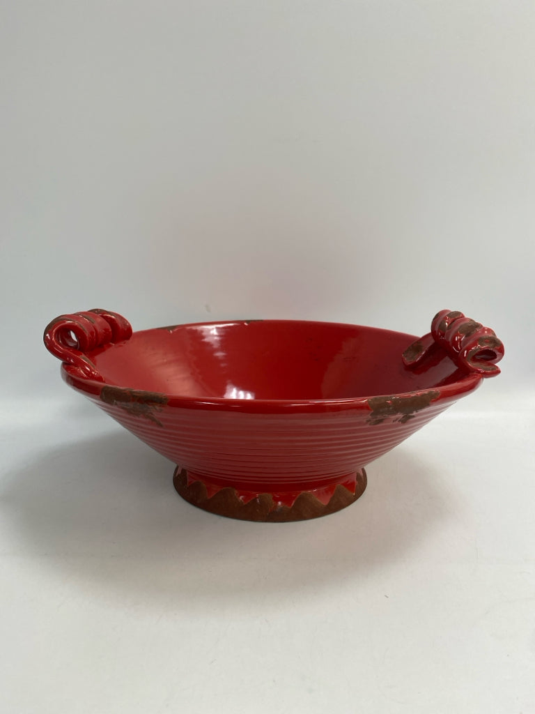 Red Distressed Ceramic Decorative Bowl