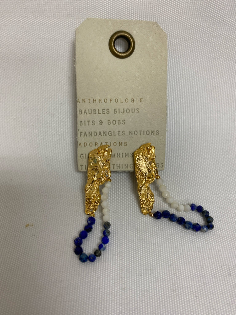 NWT Anthropologie Gold Color White/Blue Textured Earrings