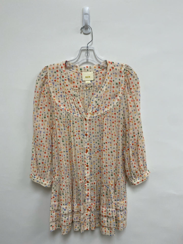 Maeve Size S Cream Multi Color Geometric Tiered Ladies Dress