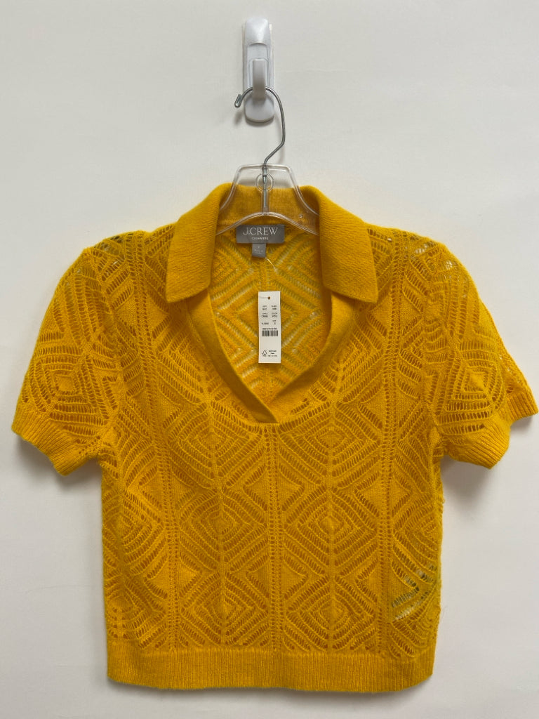 NWT J Crew Size S Mustard Short Sleeve Crochet Ladies Sweater