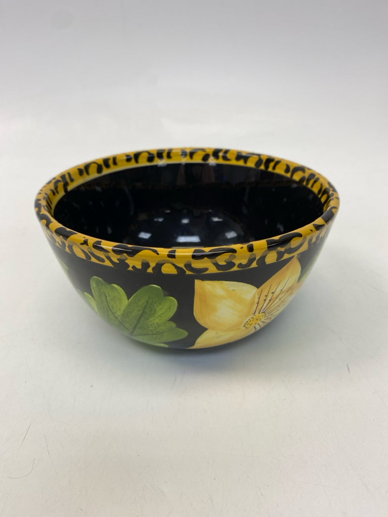 Black Green/Gold Flowers Ceramic Bowl(s)