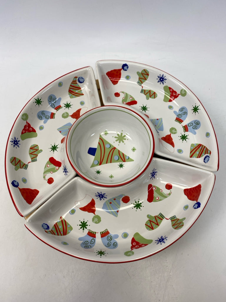 Pfaltzgraff White Red Christmas Ceramic/Wood Serving Piece