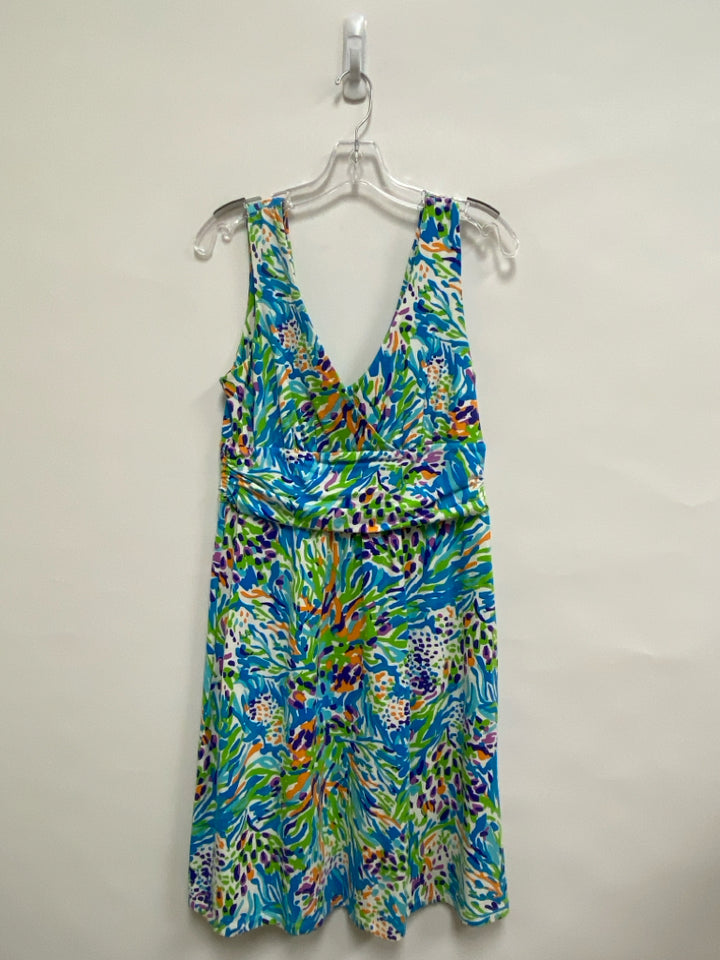 LILLY PULITZER Size L Turquoise White/Green Sleeveless Ladies Dress