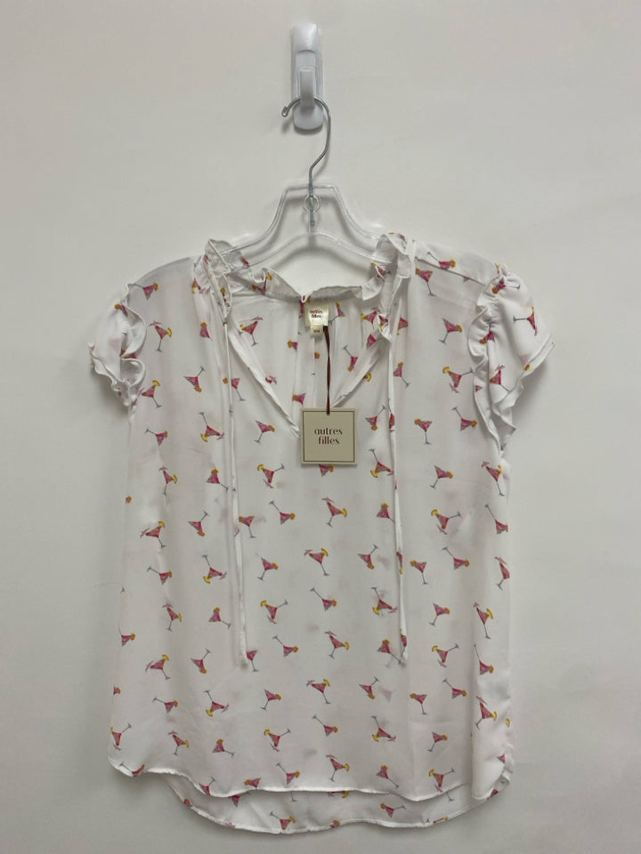 NWT Size M White Pink/Yellow Drinks Ladies Top