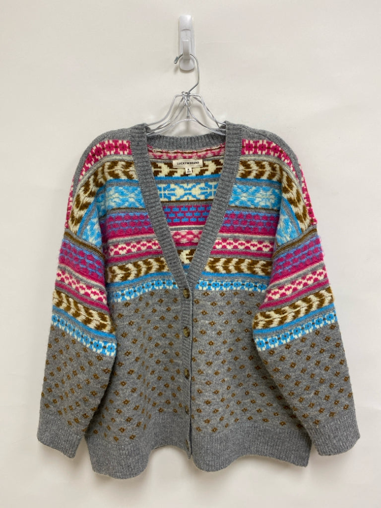 Lucky Brand Size XL Gray/Pink Cream/Brown Southwestern Cardigan Ladies Sweater