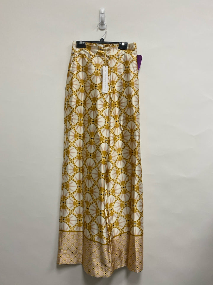 NWT House of Harlow Size XS Tan Pink/White Sunburst Wide Leg Satin Ladies Pants