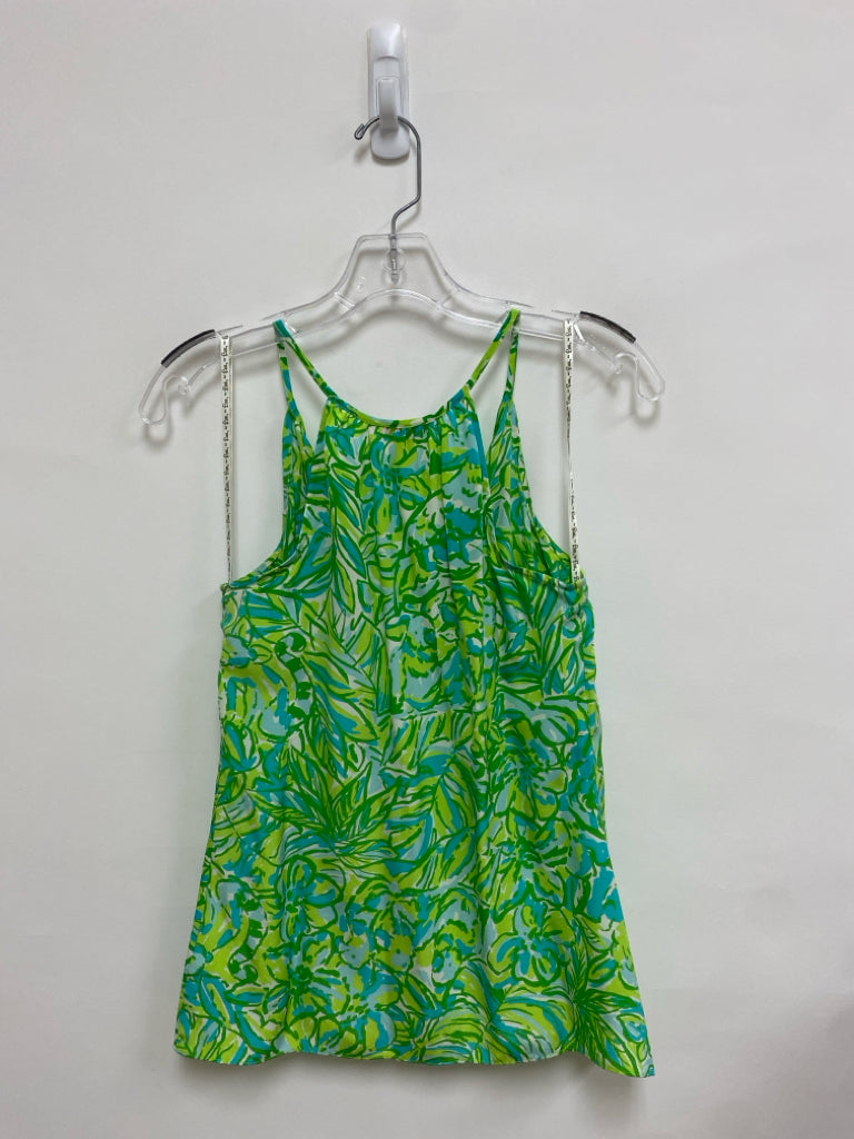LILLY PULITZER Size XS Green Aqua/White Floral Sleeveless Silk Ladies Top