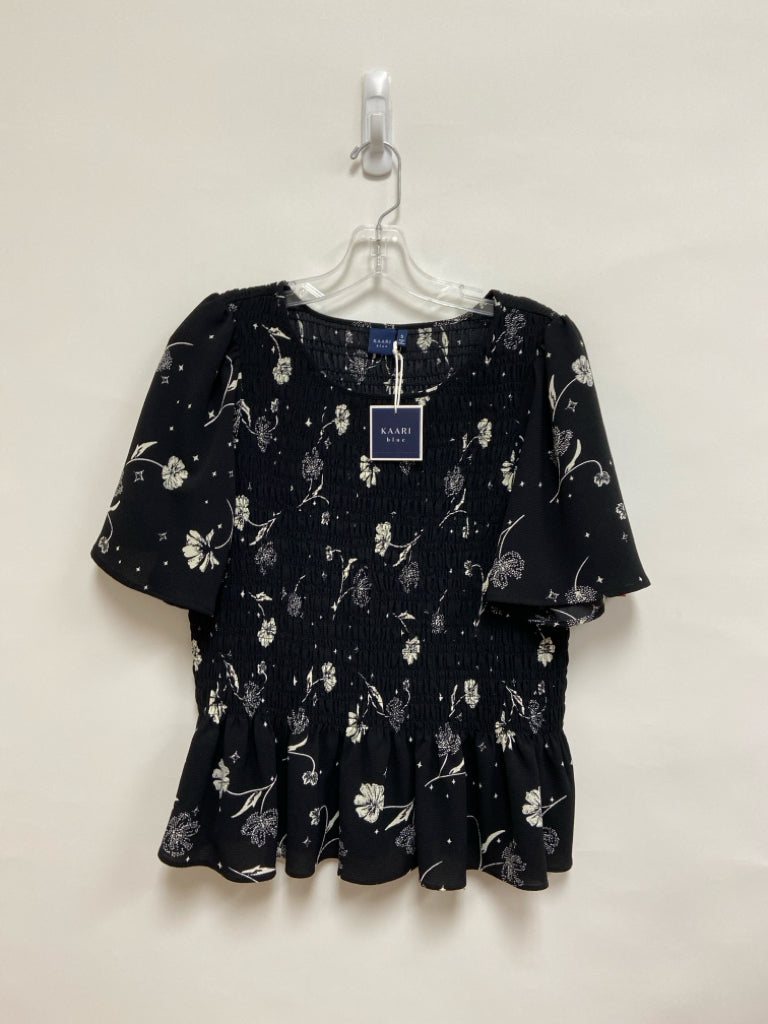 NWT Kaari Blue Size S Black White Flowers Ladies Top