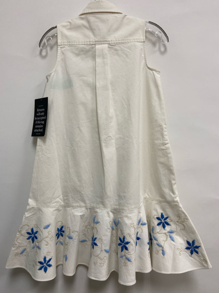 NWT TUCKERNUCK Size XXS White Blue/Cream Embroidered Sleeveless Ladies Dress