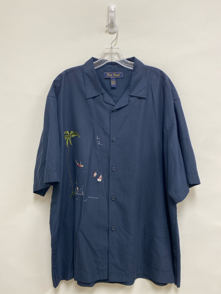 Nat Nast Size XL Navy Multi Color Embroidered Button Up Men&
