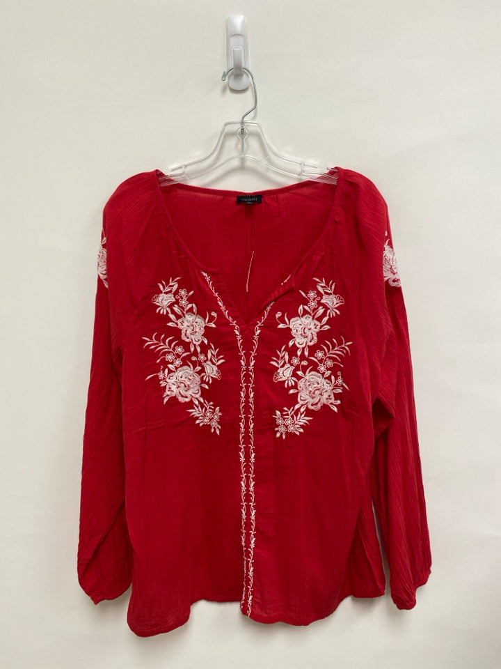 NWT Talbots Size XL Red White Embroidered V Neck Ladies Top