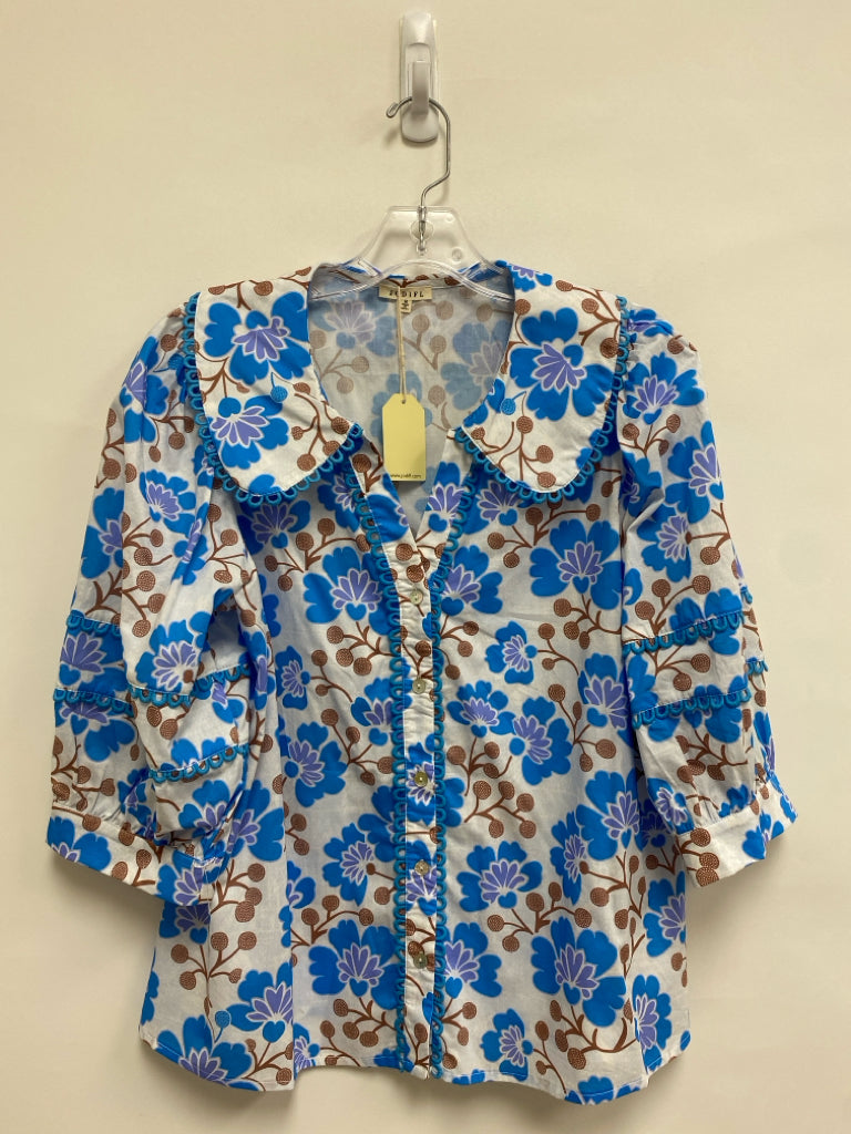 NWT Jodifl Size M White/Blue Lavender/Tan Floral Ladies Top