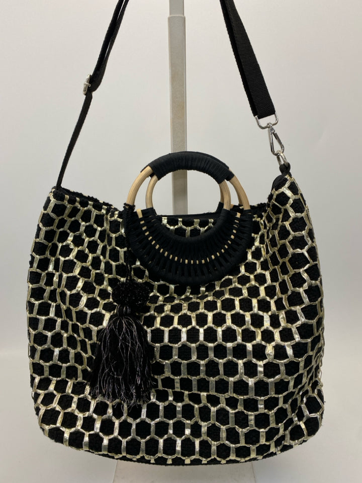 America &amp; Beyond Black Gold Honeycomb Handbag