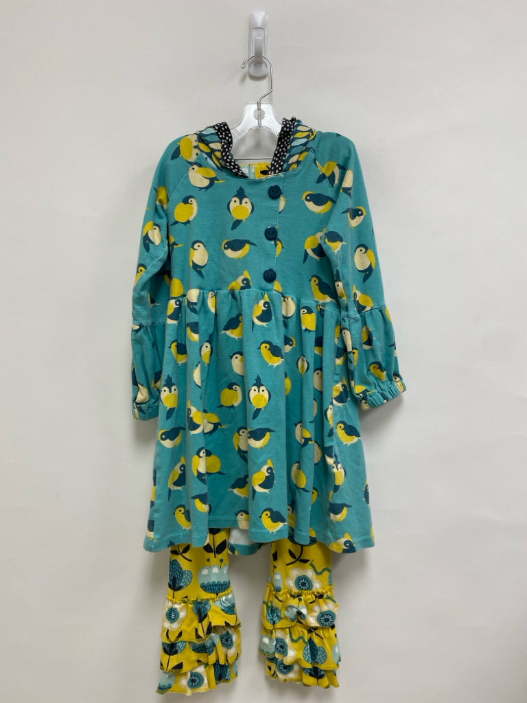 Jelly the Pug SIZE 12 Aqua/Yel Beige Birds Hooded Girl&