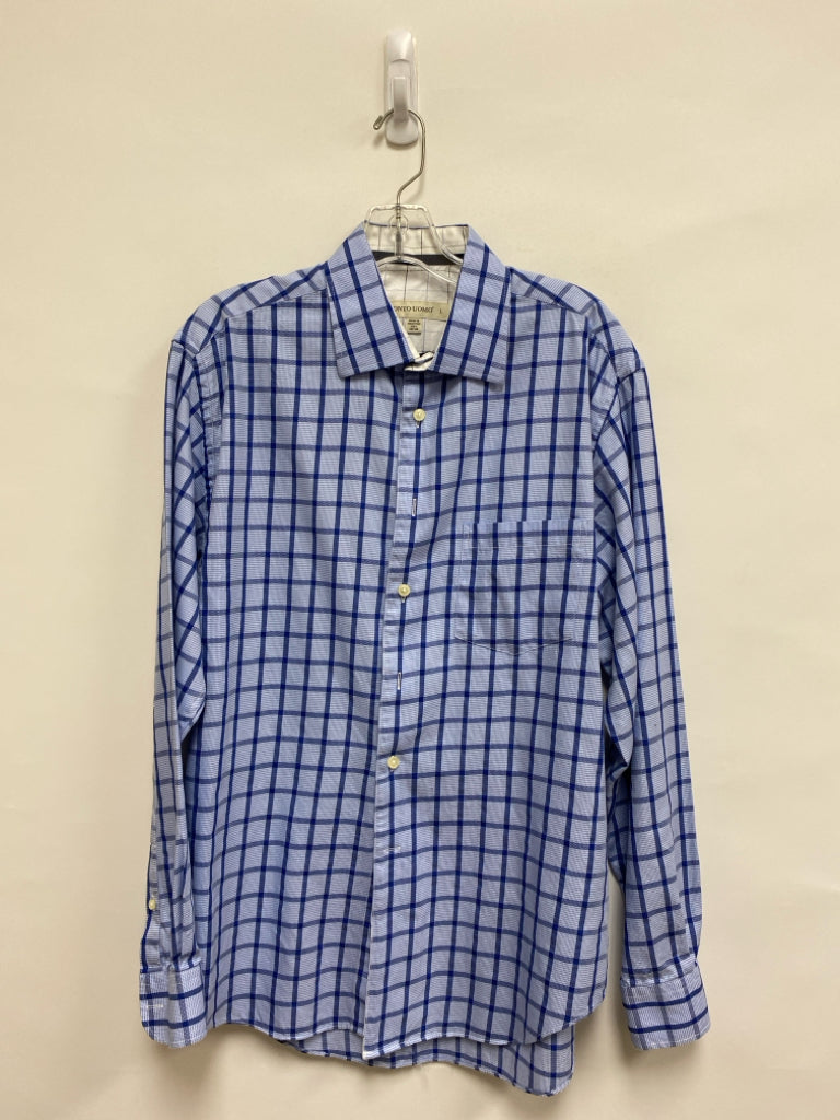 PRONTO UOMO Size L Navy/Blue Windowpane Button Up Men&