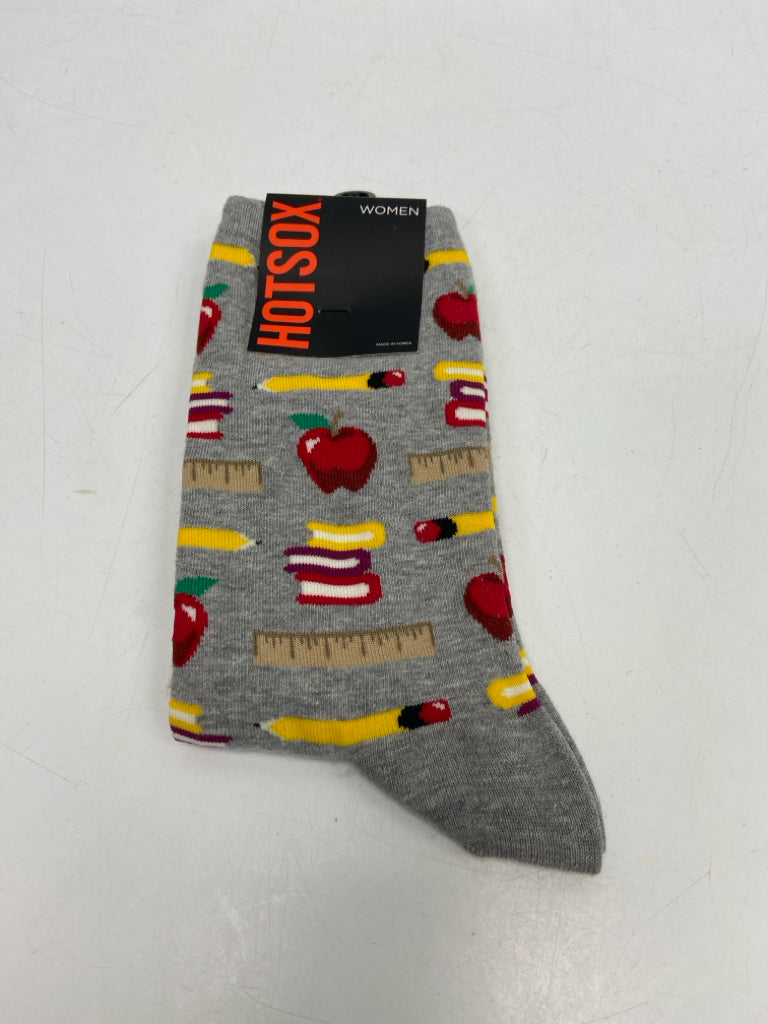 NEW HOTSOX Gray Red/Yellow Teacher Socks