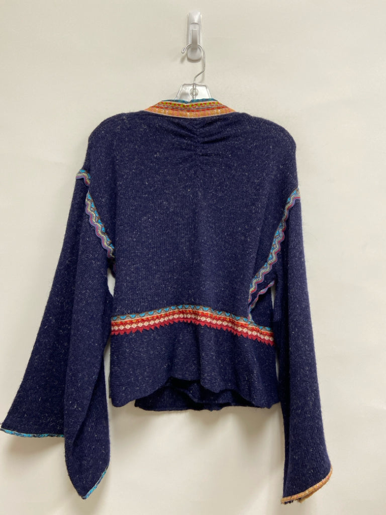 MOTH Size M Navy Multi Color Trimmed Wrap Ladies Sweater