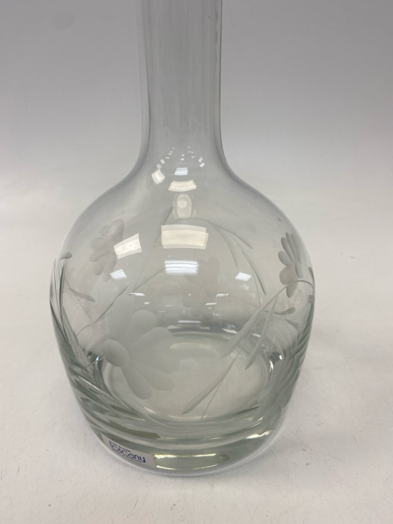 Clear Frosted Flowers Glass Decanter