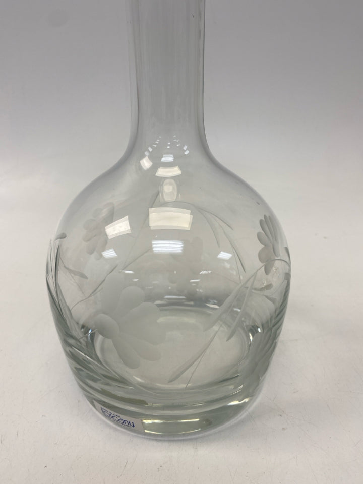 Clear Frosted Flowers Glass Decanter