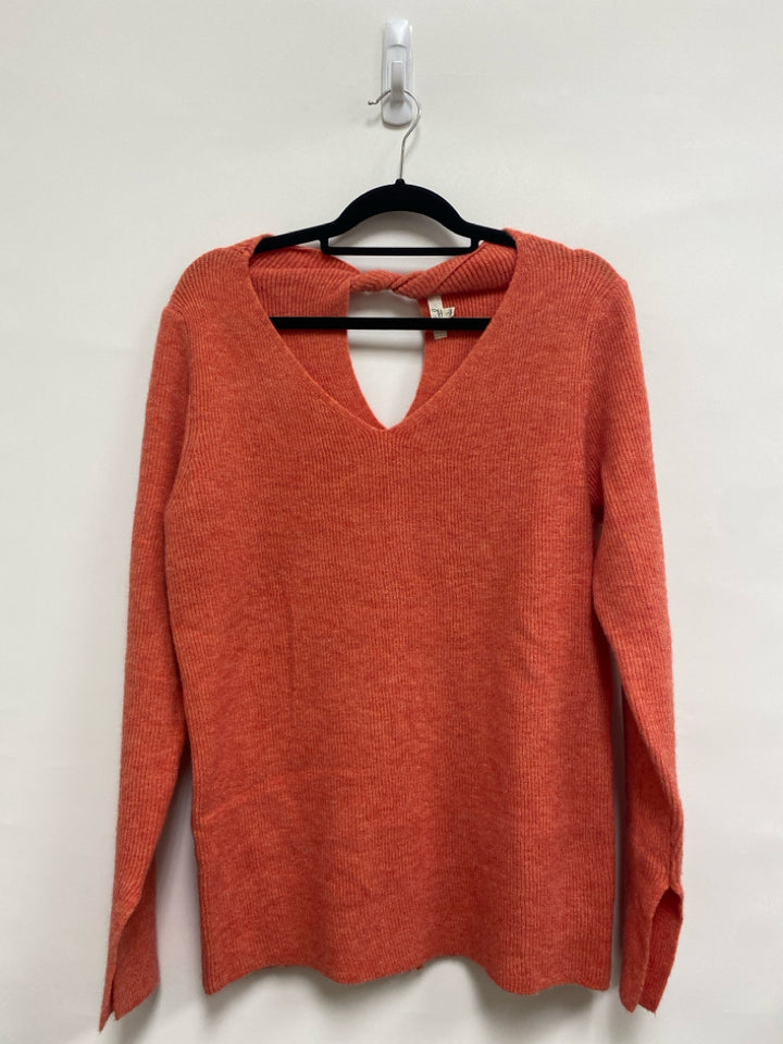 Easel Size L Orange Heather Ribbed Ladies Sweater
