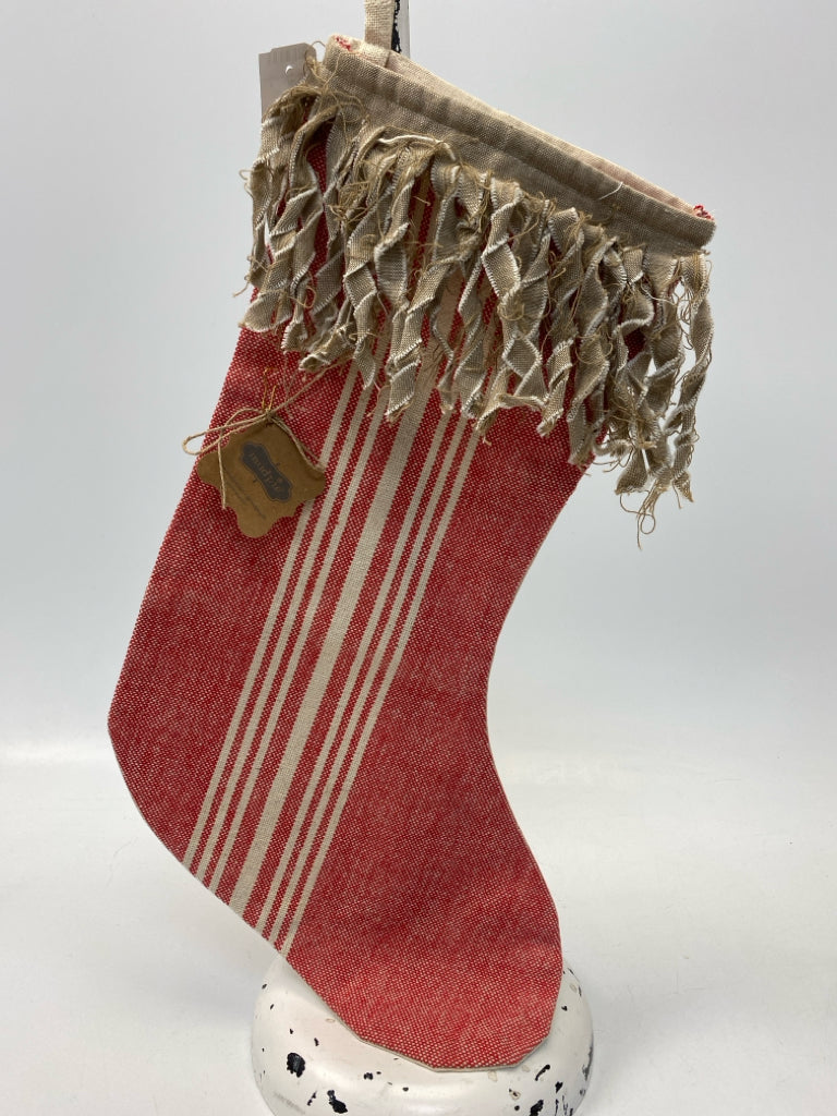 Mudpie Red Tan Striped Christmas