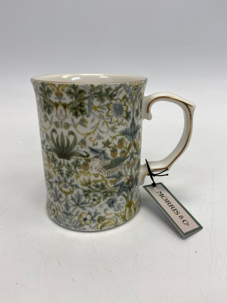 White Green/Blue Flowers China Coffee Mug