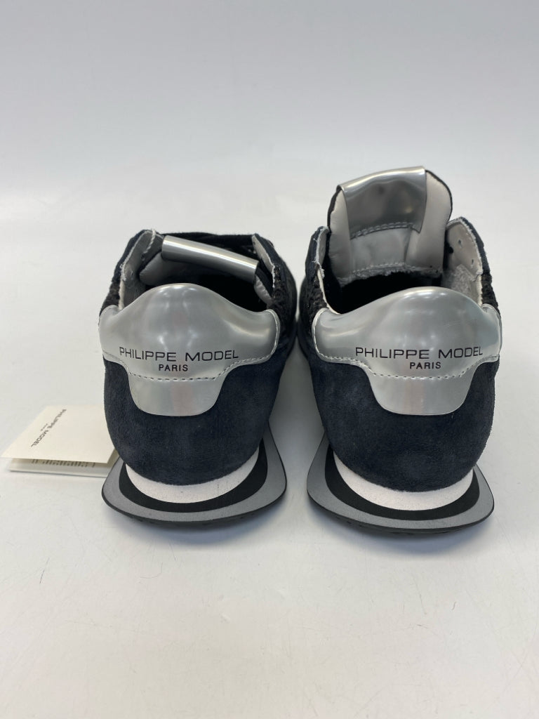NWT Phillipe Model  Size 8.5 Navy Gray/Black Chenille Sneakers