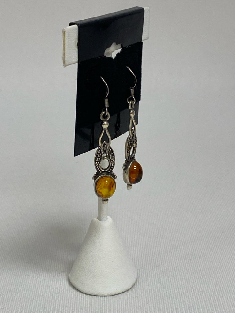 Silver Amber Studded Earrings